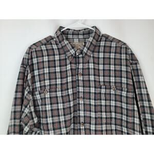 Duluth Trading Company Flannel Plaid Gray Black Orange Shirt Mens Size XL